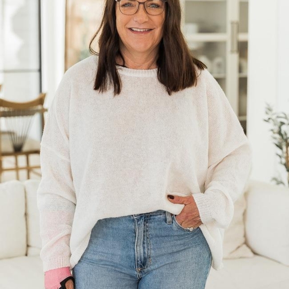 DARYL-ANN DENNER X PINK LILY LISA IVORY LIGHTWEIGHT SWEATER - Picture 1 of 4